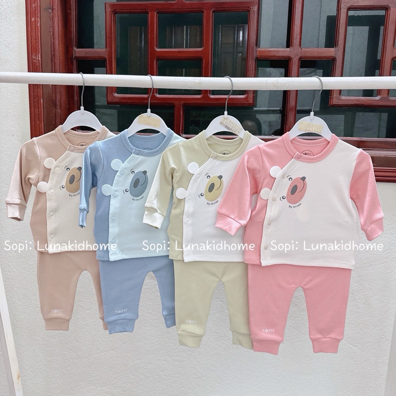 [HRNEE]-Bộ nỉ sơ sinh cài chéo, cài thẳng mềm ấm (0-3M, 3-6M)