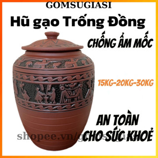 Hũ Gạo Sành Bát Tràng Hoạ Tiết Trống Đồng Cao Cấp