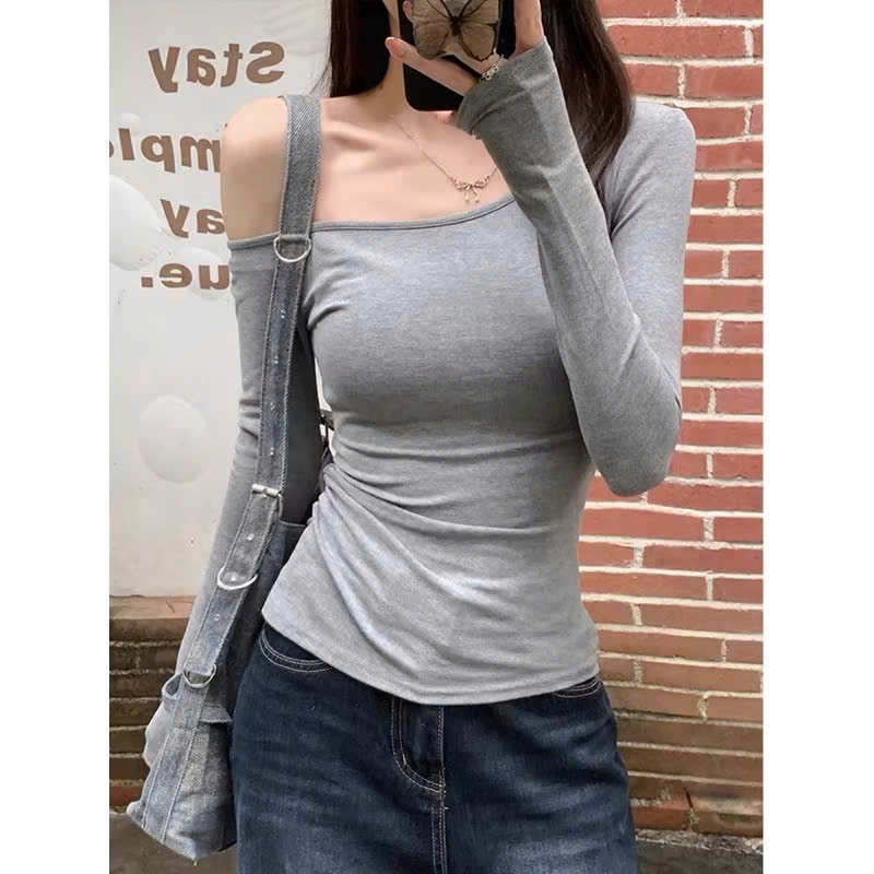 Áo Lệch Vai Nữ Dài Tay Ôm Body Siêu Quyến Rũ Vải Thun Zip QC Loại Đẹp Co Giãn Form Xinh MA129 | BigBuy360 - bigbuy360.vn