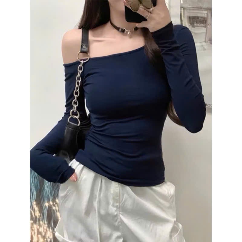 Áo Lệch Vai Nữ Dài Tay Ôm Body Siêu Quyến Rũ Vải Thun Zip QC Loại Đẹp Co Giãn Form Xinh MA129 | BigBuy360 - bigbuy360.vn