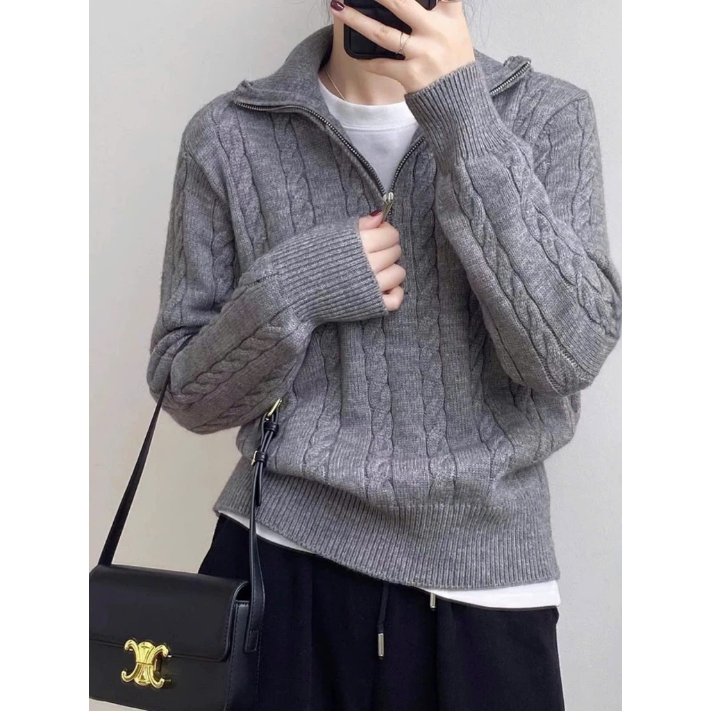 Áo dài tay nữ Jimmy Sweater chất len lông thỏ mềm mại, Áo Sweater nữ cổ cao khóa kéo ấm áp trẻ trung thời trang HEBE | BigBuy360 - bigbuy360.vn