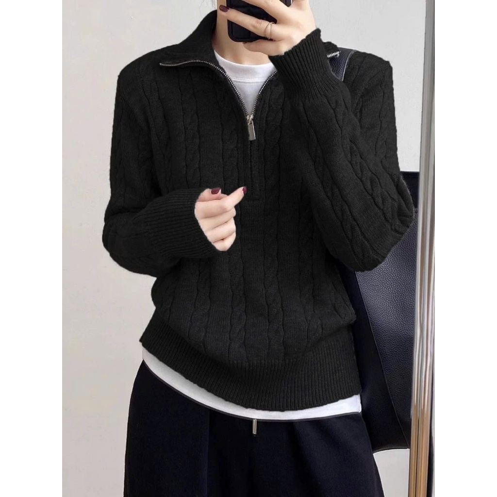 Áo dài tay nữ Jimmy Sweater chất len lông thỏ mềm mại, Áo Sweater nữ cổ cao khóa kéo ấm áp trẻ trung thời trang HEBE | BigBuy360 - bigbuy360.vn
