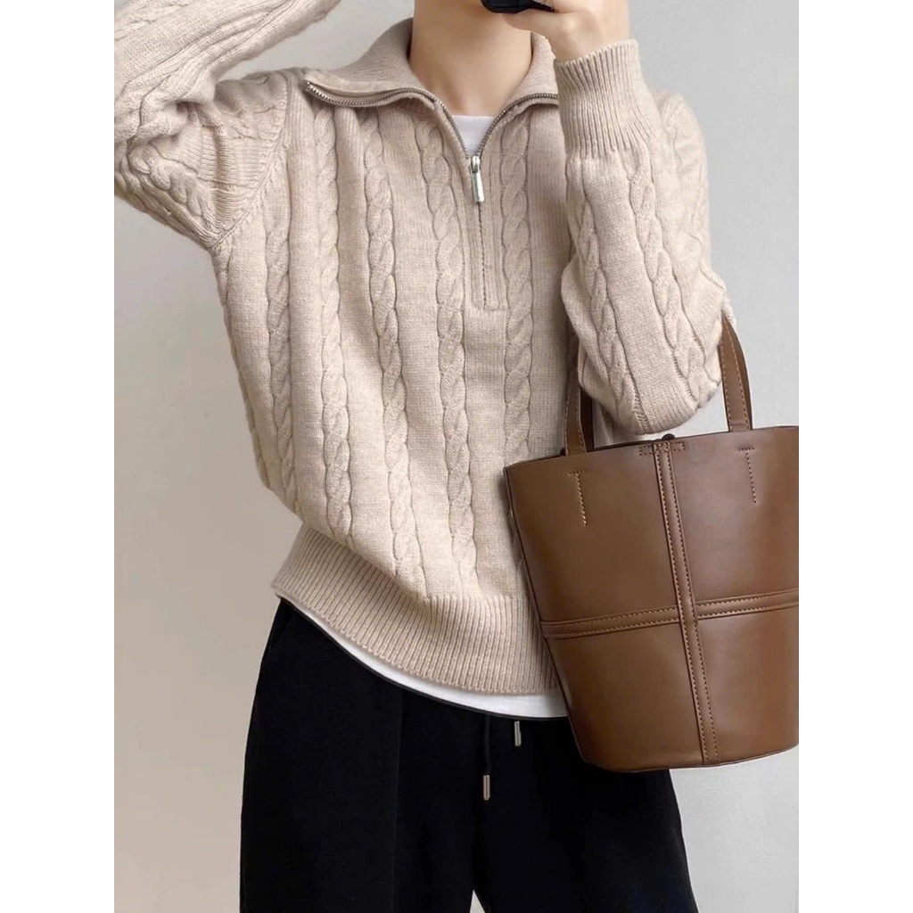 Áo dài tay nữ Jimmy Sweater chất len lông thỏ mềm mại, Áo Sweater nữ cổ cao khóa kéo ấm áp trẻ trung thời trang HEBE | BigBuy360 - bigbuy360.vn
