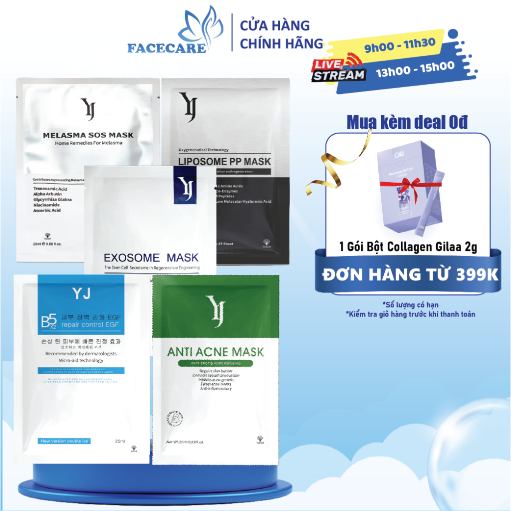 Mặt Nạ Yuejin B5 Egf Phục Hồi Da Cấp Ẩm, Yuejin Melasma Sos Mask, Yuejin Liposome Pp Mask, Anti Acne Mask Giảm Mụn