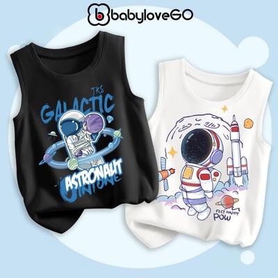 Áo ba lỗ bé trai BabyloveGO, áo 3 lỗ in hình phi hành gia chất thun cotton mềm mịn thoáng mát cho bé