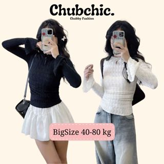  Áo thun nữ BIGSIZE Chubchic phong cách đơn giản cổ tròn đính nơ kết hợp tay chuông siêu xinh 3943 