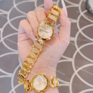 Đồng Hồ Nữ Lắc Tay, Dây Lắc Xích Mặt Tròn Dây Thép Kim Loại Titanium Chống Gỉ, Chống Nước 3ATM A34