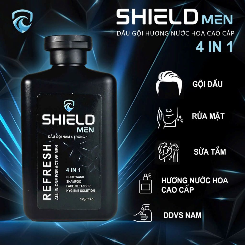 Dầu gội sữa tắm nam 4 trong 1 Sheild Men hương nước hoa nam cao cấp 350ml  Thơm Mát Năng Động bảo vệ nam giới dưỡng tóc