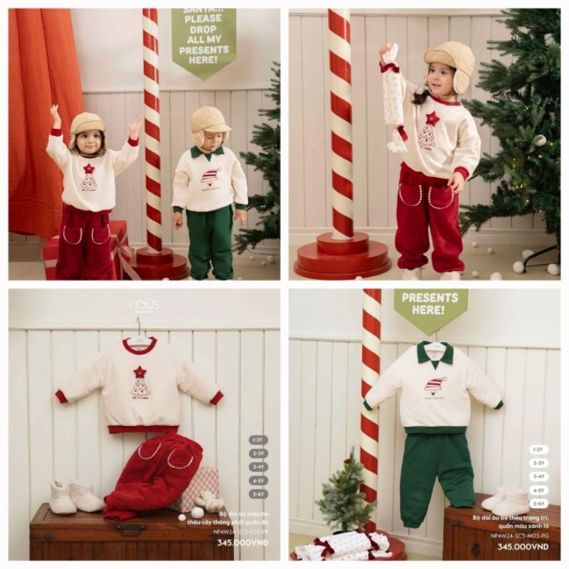 Nous- Bộ quần áo dài tay trong bst Noel 2024 chất lông cừu cho bé từ 1 tuổi đến 6 tuổi