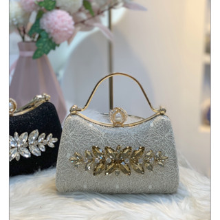 Túí nữ- Giỏ xách Clutch đính đá dự tiệc vải ren hoa sang trọng, diện áo dài siêu xinh.