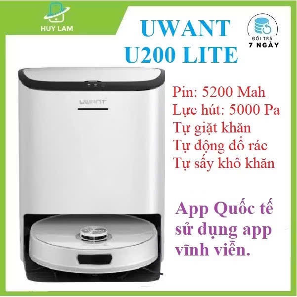 Robot hút bụi lau nhà Uwant U200 Lite_Tự động đổ rác, Giặt nước nóng 60*_BẢN QUỐC TẾ máy mới 100%