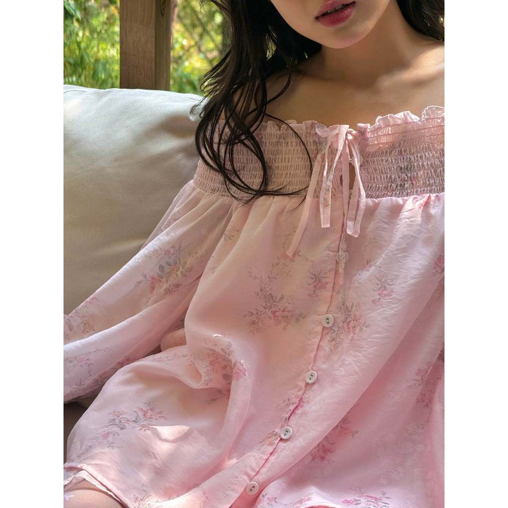 Set áo trễ vai nữ và chân váy xoè NAKEDbyV phối bo chun hoạ tiết nơ chìm YUKARI SET | BigBuy360 - bigbuy360.vn