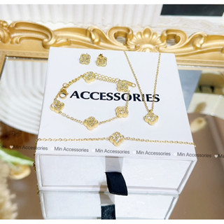  Set khuyên tai vòng cổ lắc tay mini mặt full đá chất liệu titan cao cấp k đen k han gỉ by Min Accessories - Mã SET12 