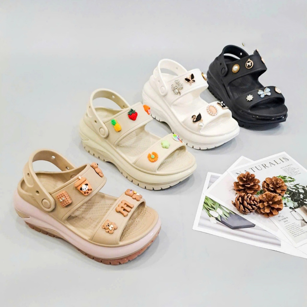 Xăng đan classic mega crush women đế bóng tặng kèm jibbitz sticker 3D, sandal cross crush mega nữ đế