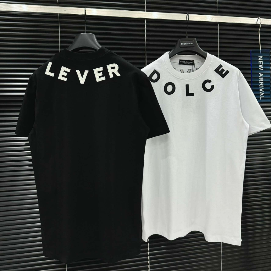 Áo thun Dolce Lever thêu da chữ quay cổ 2 mặt- Áo phông chất Cotton cao cấp