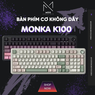 Bàn phím cơ không dây Monka K100 - Mạch xuôi - 3 mode - LED RGB - Núm xoay kim loại