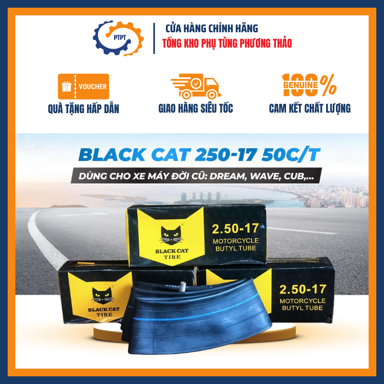 Săm ruột xe máy Black Cat 225 250 275 -17 cho các dòng xe dream, wave, club,... hãng honda, suzuki, 