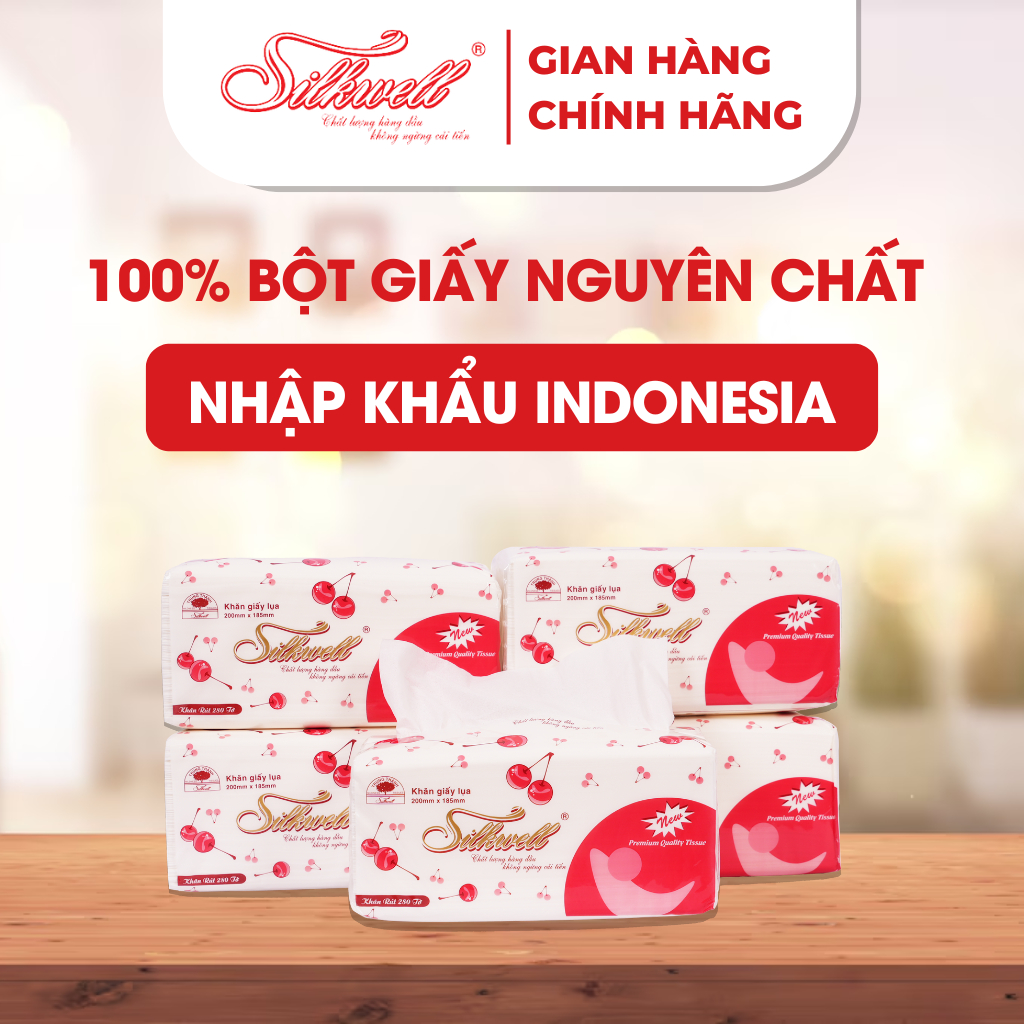 Thùng 9 gói Giấy ăn rút lụa khổ lớn Silkwell 280 tờ dai,mềm,mịn,không bụi giấy | BigBuy360 - bigbuy360.vn