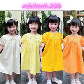 minhanhkids Váy bé gái Đầm em bé thêu ngực tay bồng dáng babydoll xinh yêu M16
