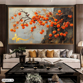 Tranh Cành Hồng Trĩu Quả Decor Phòng Khách - Tranh Treo Tường Cành Hồng Chín Đẹp - Halo Canvas