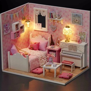 Nhà Búp Bê DIY - Cute Room H013, H015, H016, H012 ( Tặng Mica + Keo + nhíp)