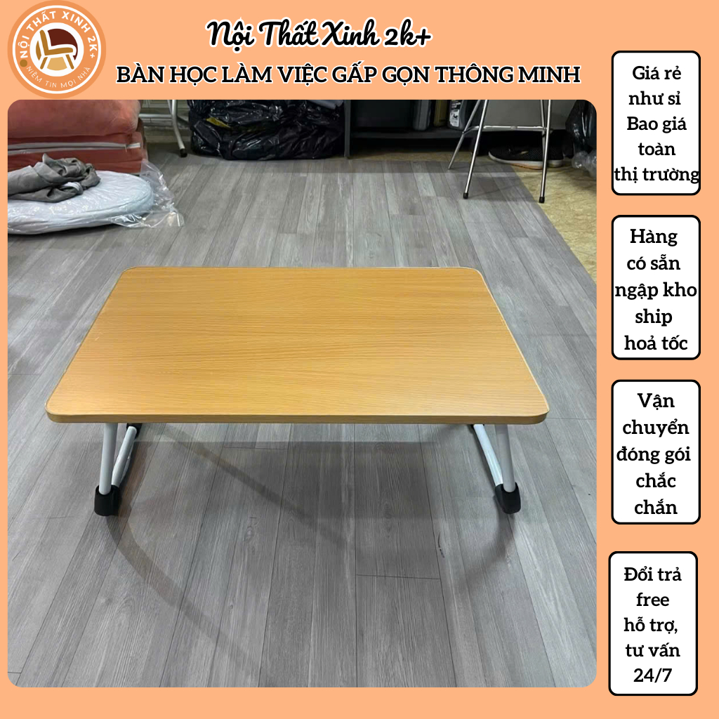 Bàn học làm việc gấp gọn thông minh mặt trên được in hình đáng yêu, chân bàn U sơn chắc chắn, bền đẹp - Nội Thất Xinh 2k