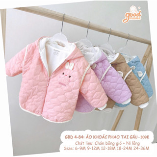 GOODMAMA - Áo phao tai gấu chần bông lót nỉ lông mềm ấm áp cho bé trai/bé gái