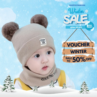 Mũ Len Tai Gấu Kèm Khăn Quàng Cổ DIDOOGLT Siêu Ấm Chất Liệu Cao Cấp Cho Bé Trai Bé Gái