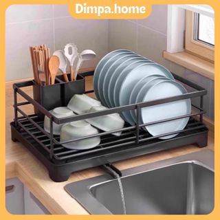 Dimpa.home Khay sắt Úp Chén Bát Ráo Nước Tiện Lợi Rổ úp bát đĩa Kệ 2 tầng có khay hứng nước Kệ đựng bát đĩa