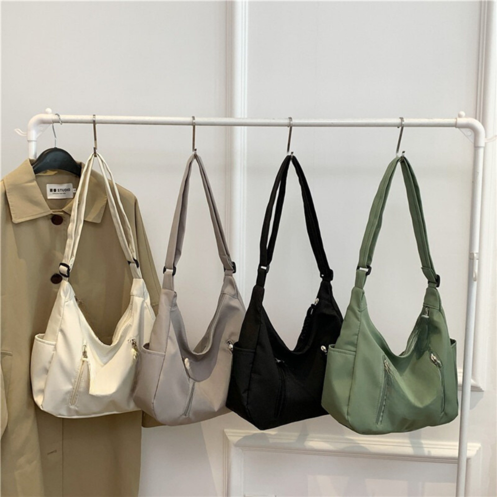  Túi Đeo Chéo Tote Đeo Vai vải canvas Hàn Quốc ngăn chính có khoá kéo miệng đi học đi làm đi chơi 