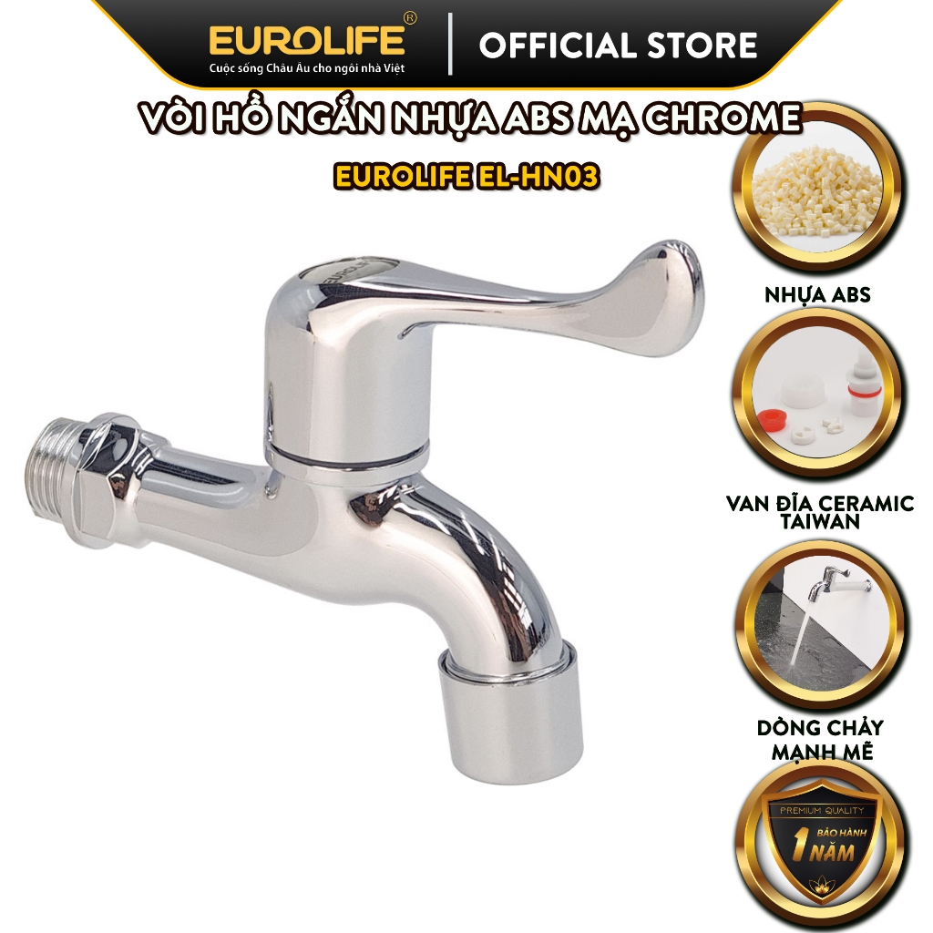 Vòi hồ nhựa ABS mạ Chrome Eurolife EL-HN03 (Trắng bạc)