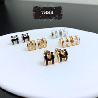 Khuyên tai cao cấp Her chữ H sắc nét mạ vàng/ bạch kim bản mini/nhỏ phụ kiện thời trang TAHA Accessories