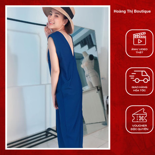 Váy thiết kế dáng suông cổ V, đầm sát nách hở lưng thoáng mát thanh lịch Hoàng Thị Boutique