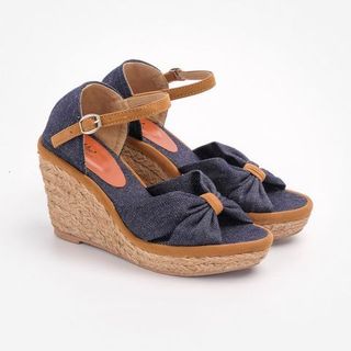  Sandal Đế Cói Liliw Dáng Đế Xuồng Cao 8cm Phối Quai Nơ - Miss Gray 