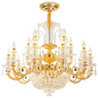 Đèn trần tân cổ điển Bắc Âu, Đèn chùm pha lê tay đèn mạ hợp kim cao cấp trang trí phòng khách