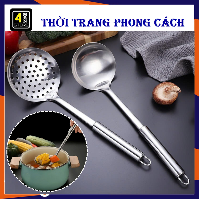 Muôi Inox Múc Canh Tiện Lợi, Muôi Thủng Vớt Thức Ăn Topping Lẩu - Xẻng Vá Lỗ Vớt Mì Phở, Muỗng Canh