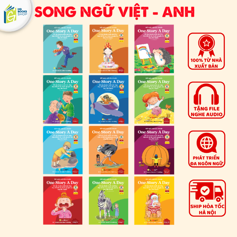 Sách One Story A Day – Mỗi Ngày Một Câu Chuyện Song Ngữ Cho Bé – 12 Tập Theo Tháng – Có File Audio