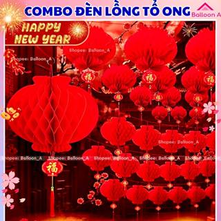 Combo 50-100 Cái Lồng Đèn Tổ Ong Đỏ Treo Trang Trí Tết 2025