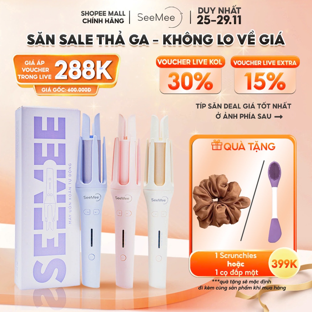 Máy uốn tóc, máy làm xoăn tự động SeeMee lớp phủ gốm sứ bảo vệ tóc đường kính uốn 32MM