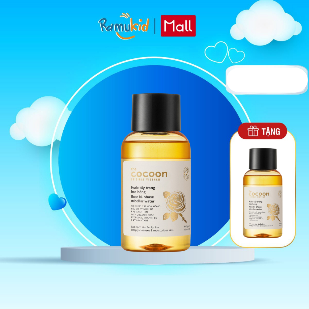 Nước tẩy trang hoa hồng Cocoon 140ml - Nước tẩy trang Cocoon 2 lớp dầu - nước tẩy sạch makeup và cấp