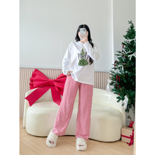  Set Đồ Giáng Sinh 2024 - Áo Tay Dài Quần Dài Kate in hình xinh xắn NEONVN - Đồ bộ mặc nhà nữ tay dài quần dài dáng suông 