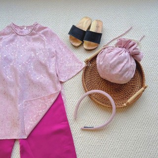 Set áo dài đôi mẹ bé, Áo dài Đào Nhi vải lụa họa tiết hoa văn nổi LIULO