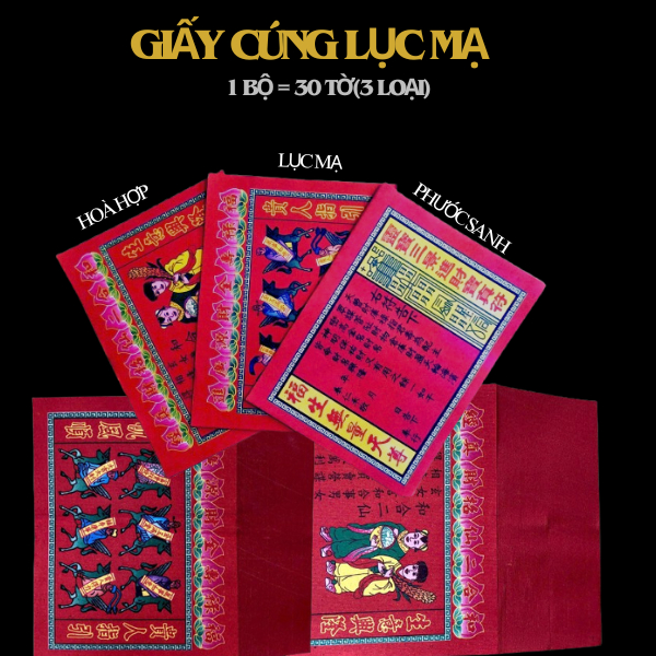 Giấy cúng Lục Mạ Phước Sanh,Hoà Hợp[1 bộ 30 tờ 3 loại] (cúng bàn thần tài, khai trương...)