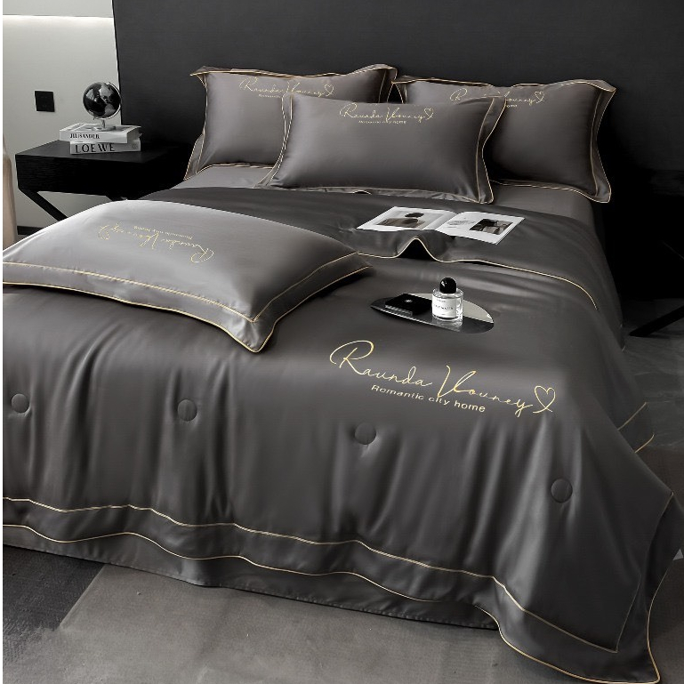 Bộ Ga Giường Đệm 4 Món Chăn Trần Lụa Thái Cao Cấp KD Beddings Set Bộ Drap Giường Nệm Mềm Mịn Thêu Sang Trọng Hiện Đại