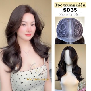 TÓC GIẢ SIÊU DA ĐẦU TRUNG NIÊN SD35 LƯỚI CHỮ T dài 35cm Chất sợi tơ nhân tạo cao cấp, TÓC XINH MỸ LỆ