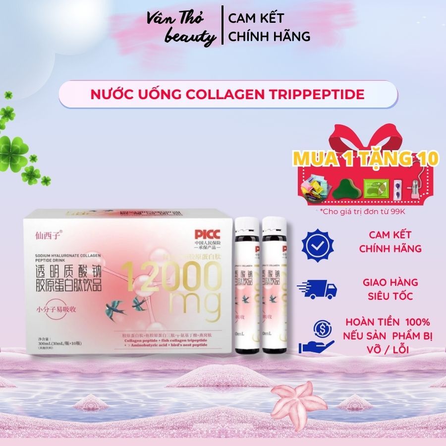 Hộp 10 Nước Uống Collagen Trippeptide Chống Lão Hoá, Mờ Nếp Nhăn,12000mg HA Natri Hyaluronate, Nước 