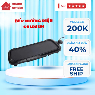 Bếp nướng điện Goldsun, bếp nướng phủ chống dính có rãnh thoát dầu mỡ, bảo hành 12 tháng