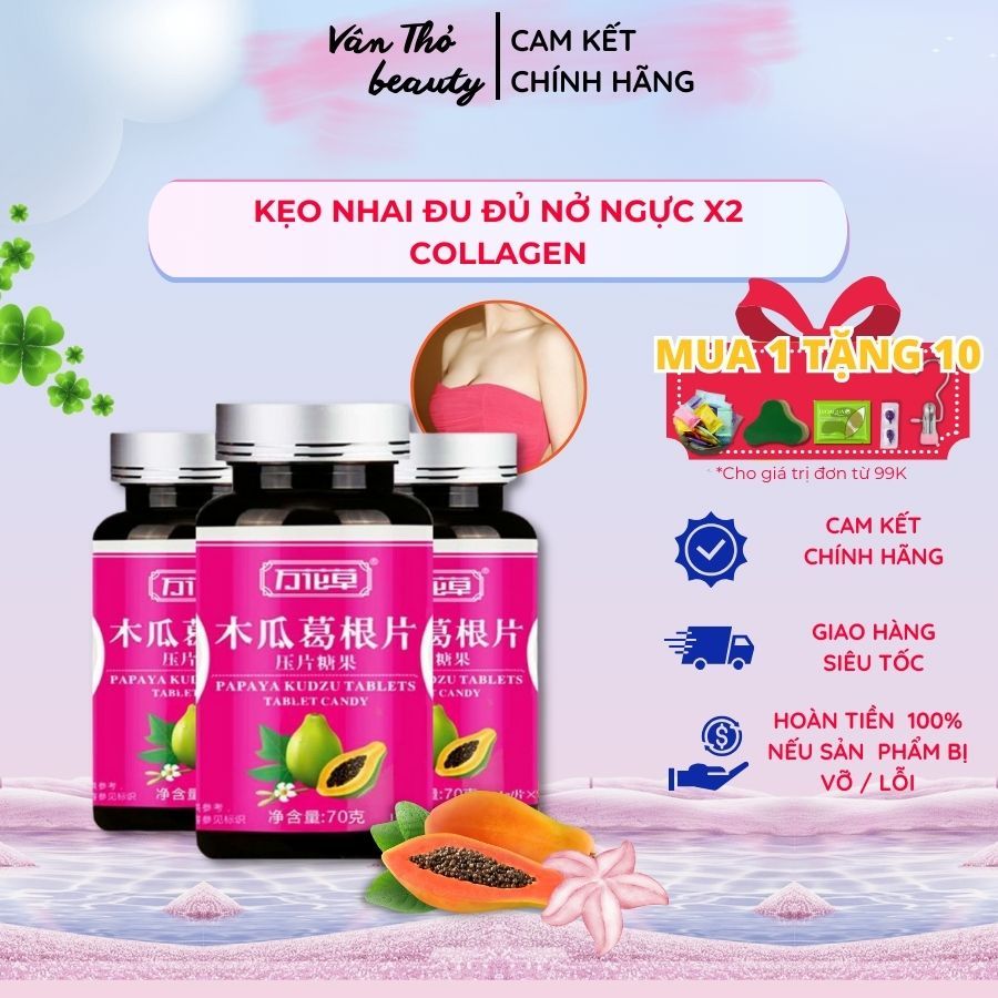 Kẹo Đu Đủ Nở Ngực JIANBAFANG Collagen X2, Viên Uống Tăng Vòng 1 Bổ Sung Collagen Cho Bầu Ngực, Dáng Nuột, Vân Thỏ Beauty