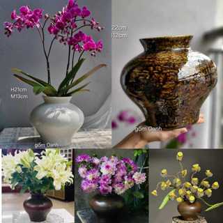 bình hoa gốm Bát Tràng hoa men trắng cát dễ cắm hoa để bàn ăn, phòng khách