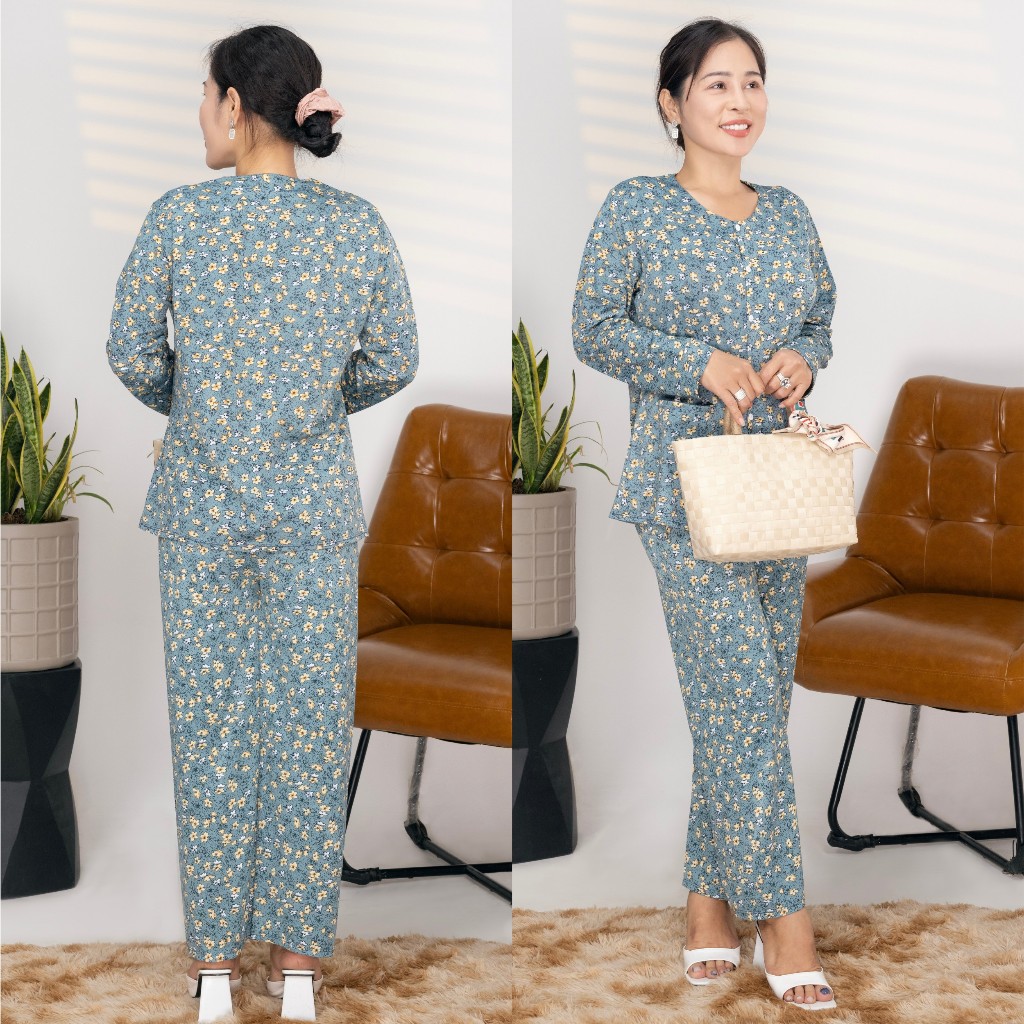 Đồ Bộ Trung Niên Cho Bà Mặc Nhà, Bộ Đồ Cho Ngoại, Chất Liệu Thun Lạnh Tay DÀI, quần dài, cực mát mẻ